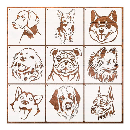 9 Pieces Animal Stencil Dog Head Stencil for Painting on Dog House Wood Signs Walls Wallpaper and Fabrics