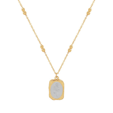 French Luxury Magic Mirror Rose Pendant Necklace Stainless Steel Plated 18K Gold Retro Classic Clavicle Choker Jewelry for Girls