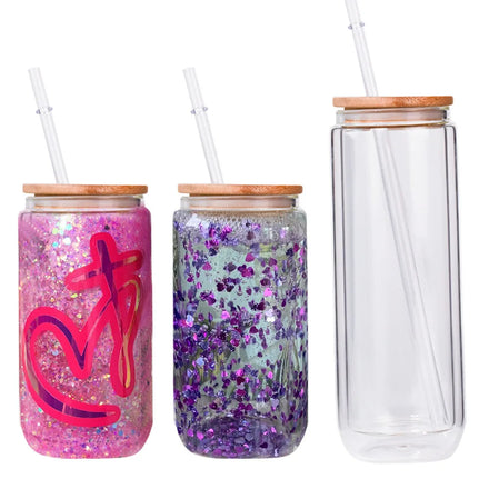 STARLII Wholesale Sublimation Snowglobe 10oz 20oz Blanks Double Wall Snow Globe Glass clear Tumbler With Pre Drilled Hole