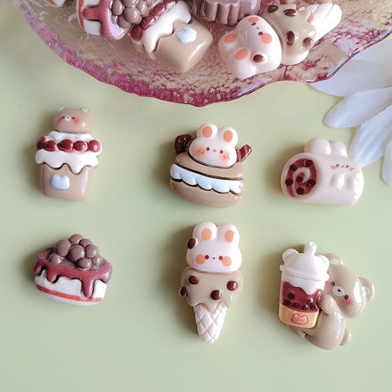 New Creative 100Pcs/Lot Lovely Cartoon Food Charms Cute Rabbit Bear Cake Ice Cream Cone Cabochons for DIY Crafts Making Decor