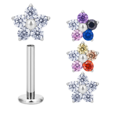 Fashion Flower Earrings G23 ASTM F136 Titanium Piercing 5 Round CZ Top Ear Studs Lip Rings Body Jewelry