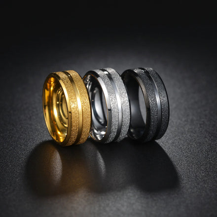 Anillos De Hombre Acero Inoxidable 8MM Stainless Steel Ring Titanium Steel Non Fade Tarnish Free Frosted Couple Ring