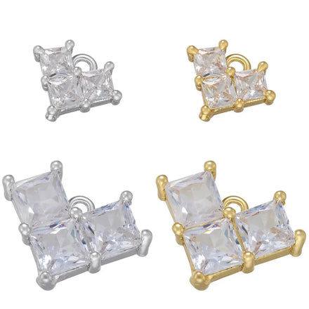 Shiny Micro Pave Square Zircon Peach Heart Pendant Simple Love Pendant for Diy Bracelet Necklace Earring Jewelry Accessories