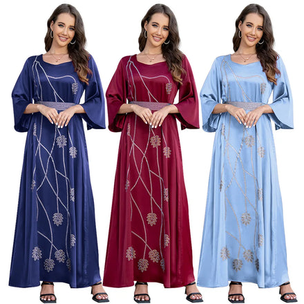 UNI Fashionable Design Special Neck High Waisted Loose Sleeves Long Dress Abaya Women Muslim Dress