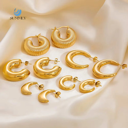 SUMMLY Vintage Simple 18K Gold Plated Stainless Steel C-Shaped Earrings Fashion Jewelry Manufacturer
