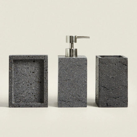 Stonekocc Brand 3-Piece Set/Set Travertine Black Natural Marble Lotion Dispenser Soap Box Mouthwash Cup Bathroom Home Decoration