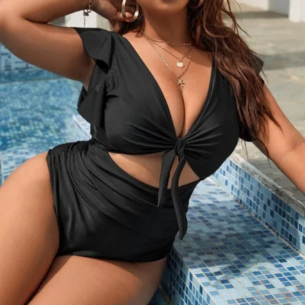 2Popular European and American Bikini New Sexy Set One Piece Swimsuit Solid Color Large Size Swimsuit