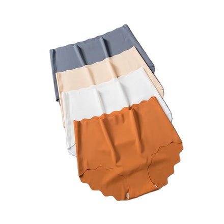 M~2XL Ice Silk One Piece Wave Girls Underwear Solid Color Large Size High Waist Seamless Women Underwear