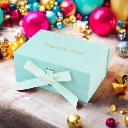 Custom Logo Square Magnetic Rigid Cardboard Wedding Favor Portable Folding Makeup Cosmetic Gift Paper Box with Bow Ribbon