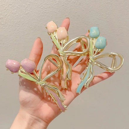 Summer New Metal Tulip Clip Temperament Elegant Sweet fairy Shark Clip Senior Sense Large Pan Hair Accessories