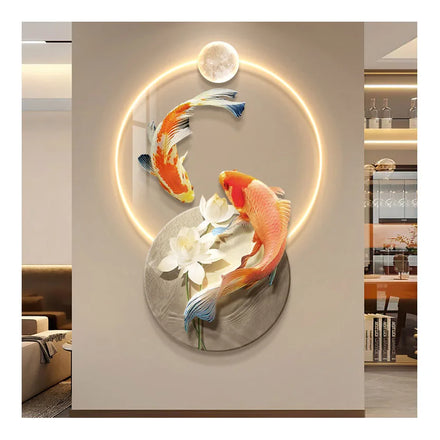 Modern Living Room Decor hd Print Acrylic Custom Still Life Good Luck Koi Fish Led Light Wall Hangings Art Mural Painting
