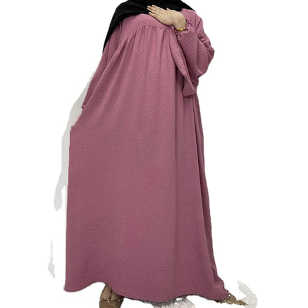 Pleated Fabric Solid Color Long Free Size Big Elastic Cuff Arabic Women Eid Abaya Women Muslim Robe