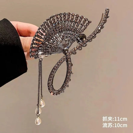 Ancient Chinese Style Metal Fringe Back Hair Grab with Summer fairy Elegance Flower Shark Clip Hair Accessories
