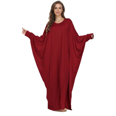 Dubai UAE Malaysia American Free Size Pure Color One Piece Big batwing Sleeve Islamic Abaya Women Muslim Robe