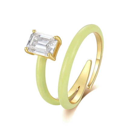 New Unique Cool Style Enamel Ring 925 Sterling Silver Gold Plated square Moissanite Open Adjustable Ring