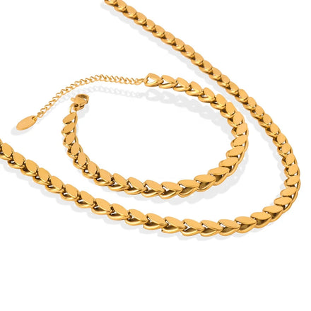 Hip Hop Dainty Minimalist Fashion Jewelry 18k Gold Plated Stainless Steel Chain Necklace and Bracelet Jewelry Set for Women