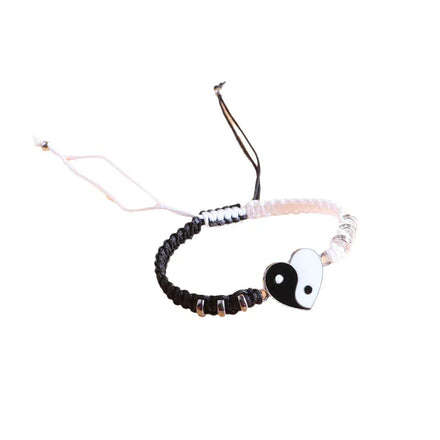 AA0165995 Love-shaped Pendant Braided Bracelet for Women Men Black White Taichi Woven Couple Bracelets Jewelry Gifts
