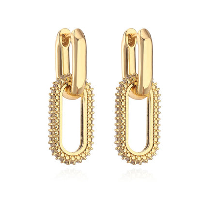 Lateefah 14K Gold Hoop Drop Dangle Diamond Paperclip Link Earrings Chunky Jewelry