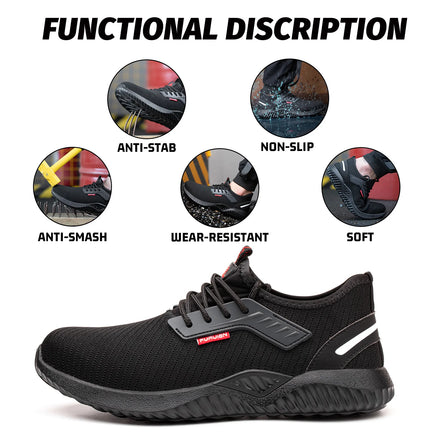 JIANKUN Steel Toe Sneakers Indestructible Fly Knitting Anti-impact Safety Boots for Men