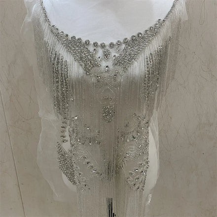 Handmade Rhinestone Tassel Bodice Applique Sew on Patches for Wedding Bridal Evening Wear Patches