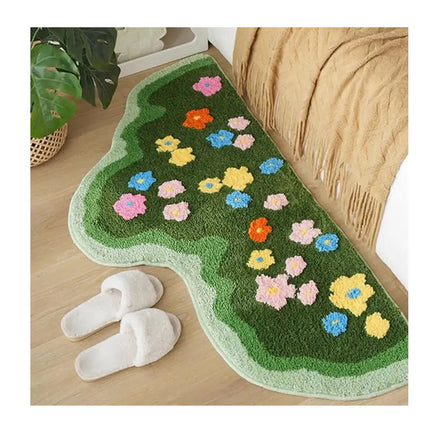 Fresh Floral Tufted Machine Made Eco-Friendly Carpet Cold Insulation Non-slip Bedroom Absorbent and Dirt Resistant Floor Mat