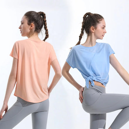 Women's Slim Short Sleeve Sports T-Shirt Workout Yoga Tops Round Neck Sportswear Training Fitness Solid Color T-Shirt