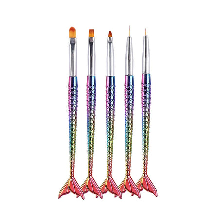 Hot Selling Plastic Handle Mermaid Dazzle Colored Nail Art Brush Set With Dorting Micro Nail Art Brushes