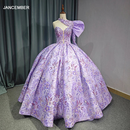 Princess Purple One Shoulder Ball Gown Quinceanera Dress Beaded Birthday Prom Dresses for Girl Bow Lace up Back 6687