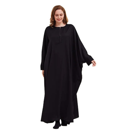 2024 Dubai Muslim Women Eid Ramadan Plain Color Zipper Front Free Size Wholesale Price Abaya Wrap With batwing Sleeve