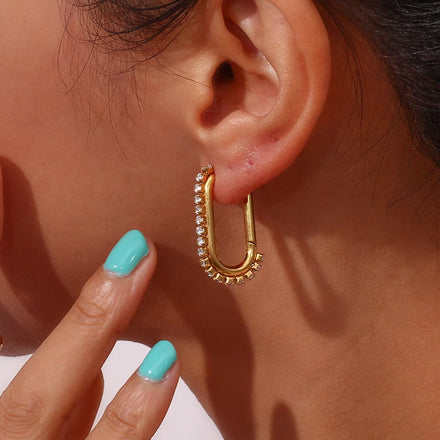 New Arrival Stainless Steel Bezel Setting Cubic Zircon PVD Gold Plated Fashion Jewelry Hoop Earrings