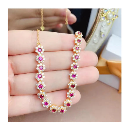 Hot Popular Manufacturer 925 Sterling Silver 18k Gold Plating Natural Garnet Vintage Women Bracelet