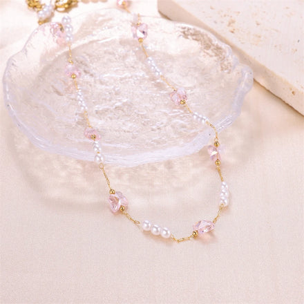 Trending Jewelry Stainless Steel Natural Stone Chains Necklace Gold 18K Plated for Women with Pearl