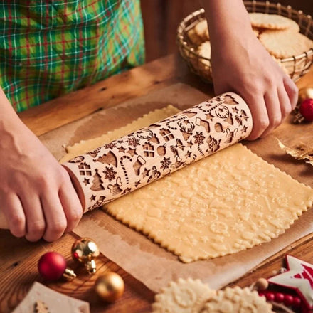 Wooden Christmas Rollers Natural Wood Embossing Rolling Pin for Baking Tool Christmas Rolling Pin Creative Design