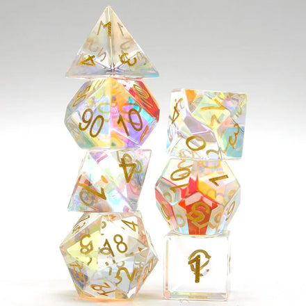 High Quality Customizable D&D 7PCS Multicolored Crystal Polyhedral Dice Set Gem Dice Engraving