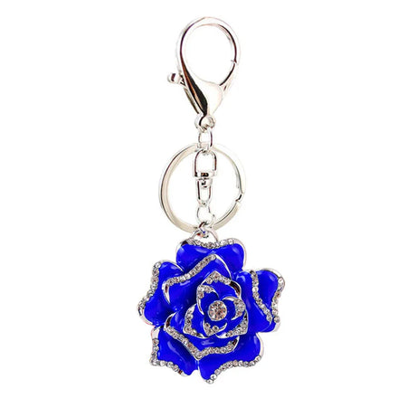 Cute Red Roses Flower Keychain Bling Crystal Rhinestones Key Chains Bag Charm Pendant Flower Key Rings Women Gifts Rose Keychain