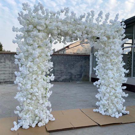 EG-WDV78 New Design Roll up Cloth Back Artificial Faux Decorative Green White Rose pink Flowers square Arch for Wedding Backdrop