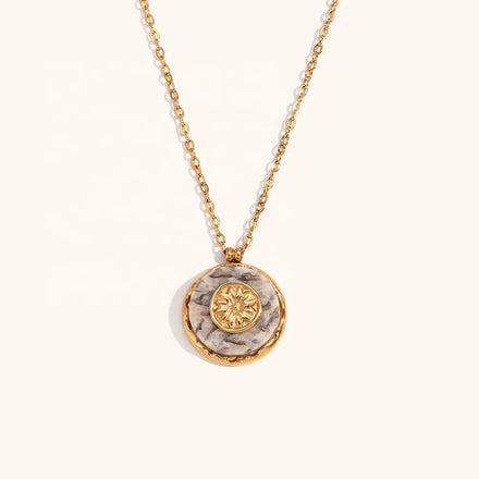 Dingran Latest Fashion Natural Stone Sun Round Pendant Necklaces Women Stainless Steel Jewelry