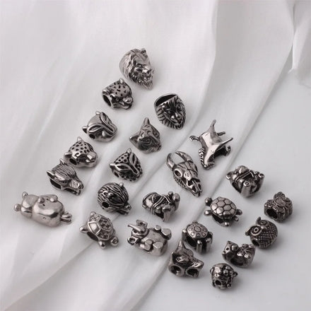 Personalized Stainless Steel Animal Head Spacer Charm Beads Multiple Patterns Original Slider Beads for Hiphop Jewelry Making