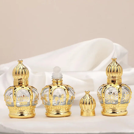 Electroplate Gold Perfume Essential Oil Clear Roller Bottle 15ml Glass Roll on Bottle with Lid and Rollers