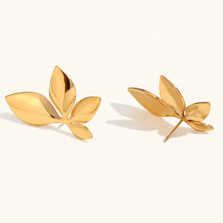 Dingran New Design Tarnish Free Flower Leaf Stud Earrings Stainless Steel Gold Plated Women Earring