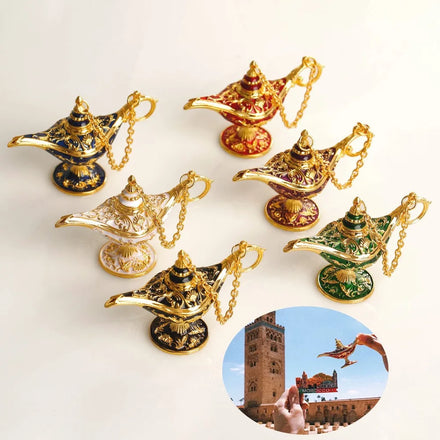Wholesales Aladdin Magic Lamp Incense Burner Metal Crafts Metal Ornaments Home Decor Hotel Wedding Use Red Aladdin Lamp
