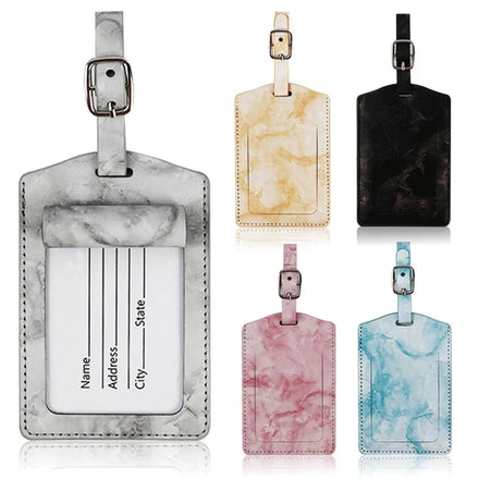 Promotional Business Wedding Gift ODM Marble PU Leather White Faux Leather Luggage Tags With Buckle Strap