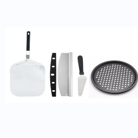 4pcs Disposable Pizza Baking Tools Set Stainless Steel Pizza Shovel Paddle Turning Peel Cutter Pizza Pan Tray