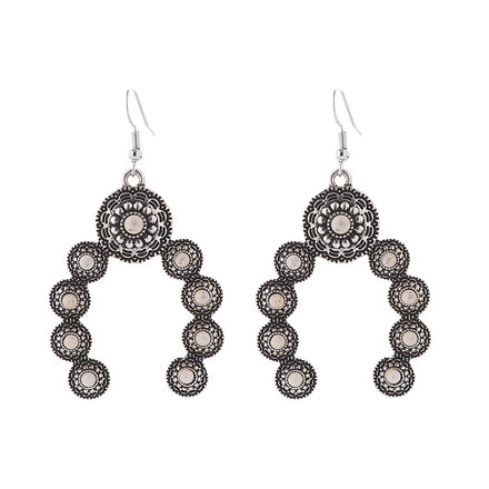Western Boho Style U Shape Party Jewelry Flower Engrave Turquoise Earrings for Gift