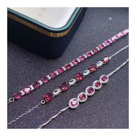 Factory Supply Islamic Mama 2023 Trendy 925 Sterling Silver Oval Cut Natural Garnet Women Bracelet
