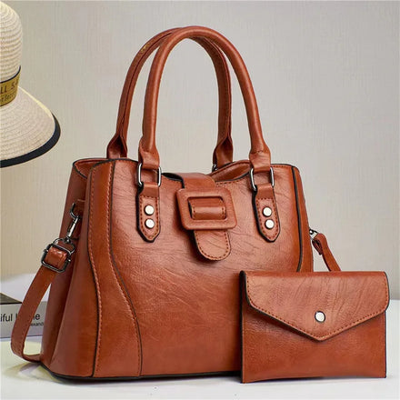 Kunhao New Fashion Vintage Winter Commute Leather Large Capacity Two-Piece Single Shoulder Crossbody Handbag Letter Chains