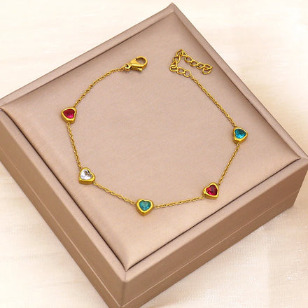 Zircon Inlaid Heart Stainless Steel Bracelet 18K Gold Plated Fashion Bracelet Personalized Trendy Exquisite Bracelet for Women