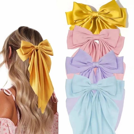 Oversized Pure Color Hair Barrette Sweet Silky Satin Ribbon Big Hair Bows Hair Clips