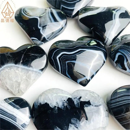 Natural Crystal Heart Black Onyx Healing Stones with Druzy for Gift