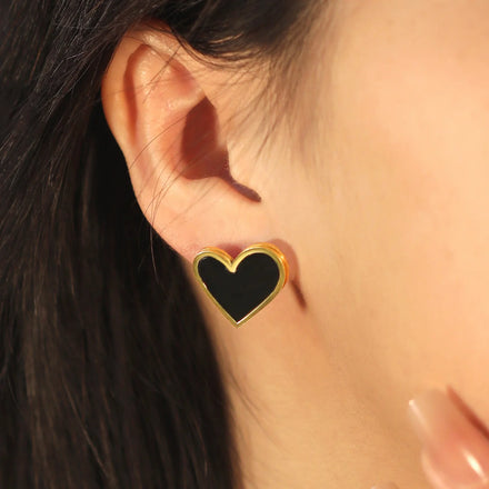2024 Trendy Women Jewelry Stud Earrings Customized Wholesale Waterproof PVD Gold Plated Black Heart Stainless Steel Earrings
